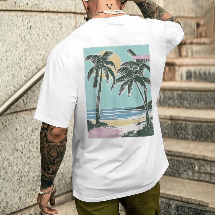 ヤシの木 ヤシの木 ビーチ 海 太陽 休暇 休暇 夏 メンズTシャツ バックプリント 彼への贈り物