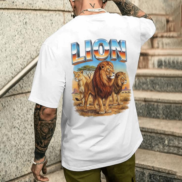 ライオン ヴィンテージ 70年代 90年代 レトロ ライオン アフリカ 動物好き メンズTシャツ バックプリント 彼への贈り物
