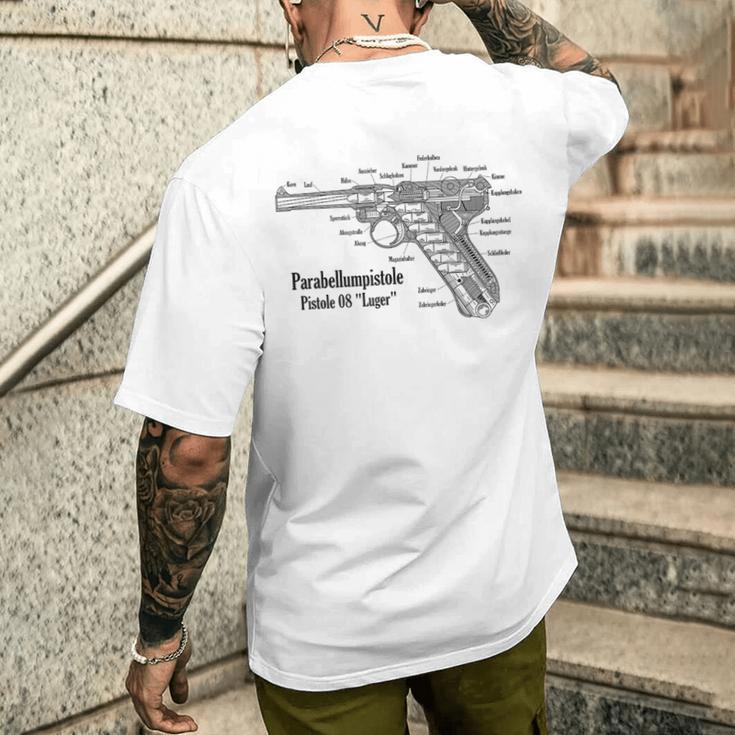 ルガーピストル Ww2 ドイツ軍 P08 断面図 メンズTシャツ バックプリント 彼への贈り物