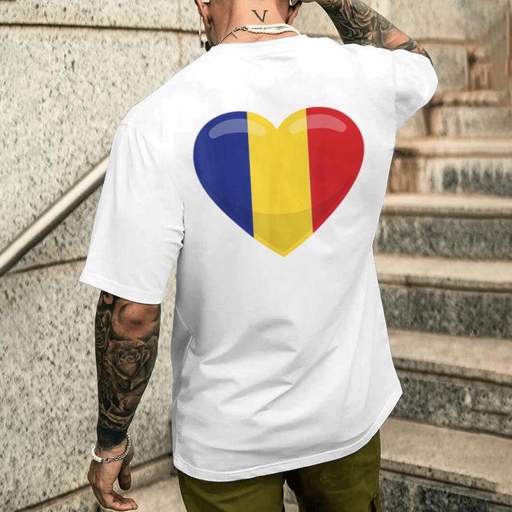 ルーマニアハートルーマニア国旗 メンズTシャツ バックプリント 彼への贈り物