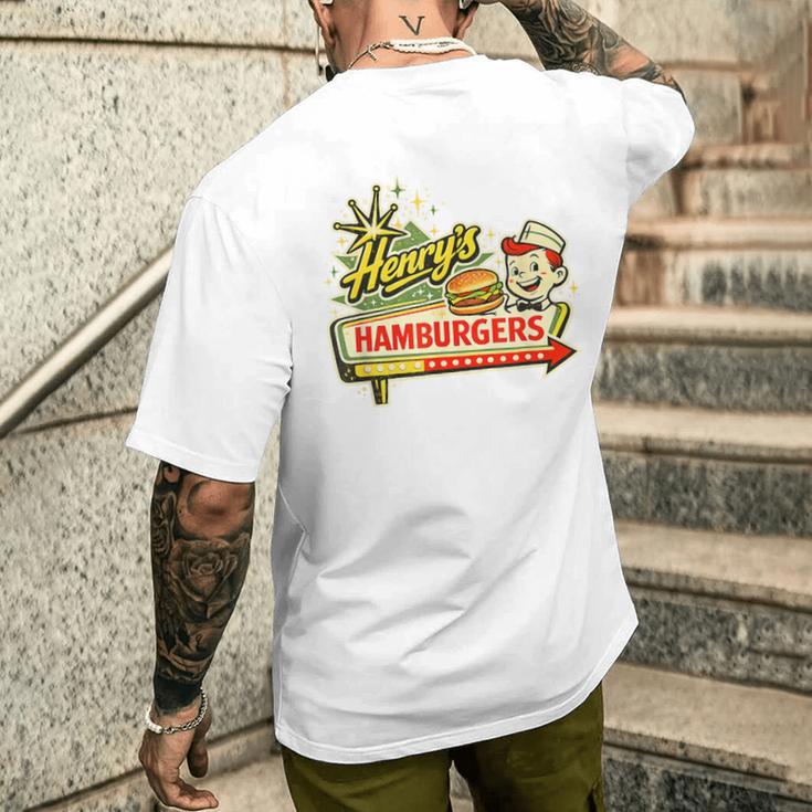 レトロダイナーサインアート ヘンリーのハンバーガー メンズTシャツ バックプリント 彼への贈り物