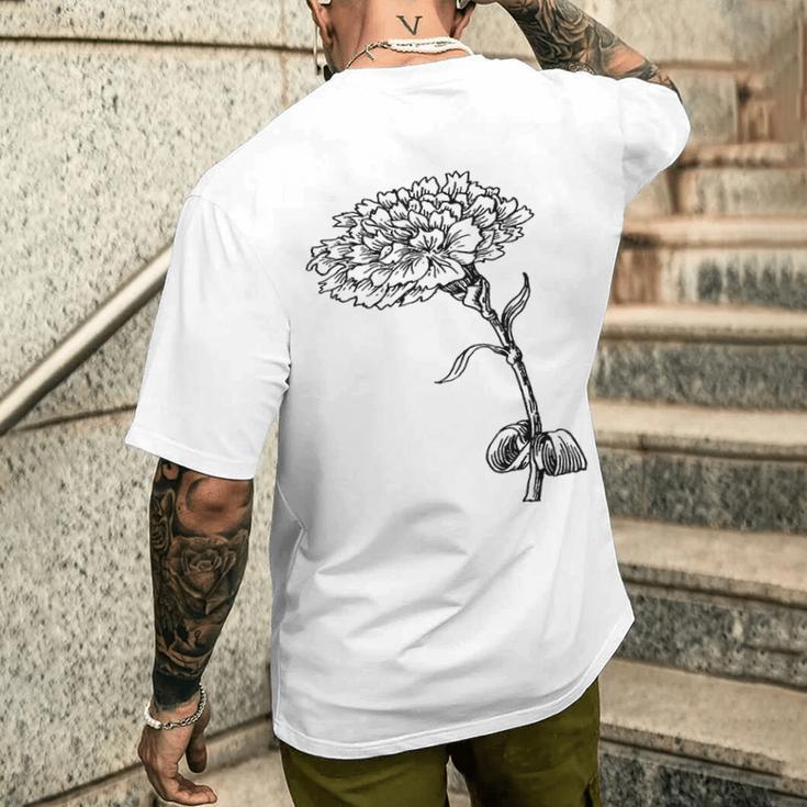 ヴィンテージ カーネーション ボタニカル ライン アート イラスト 黒インク メンズTシャツ バックプリント 彼への贈り物