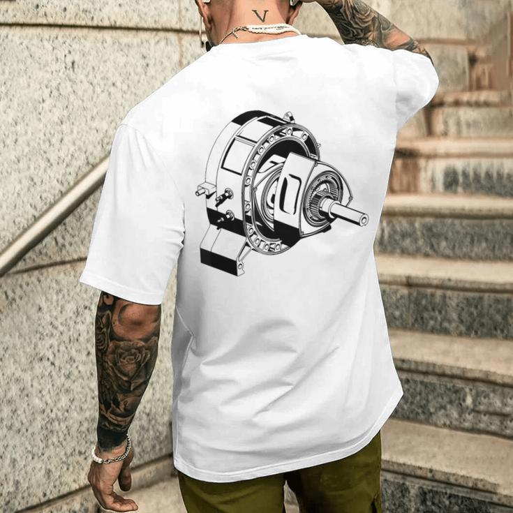 ヴィンテージロータリーエンジン設計図 カーグラフィック メンズTシャツ バックプリント 彼への贈り物