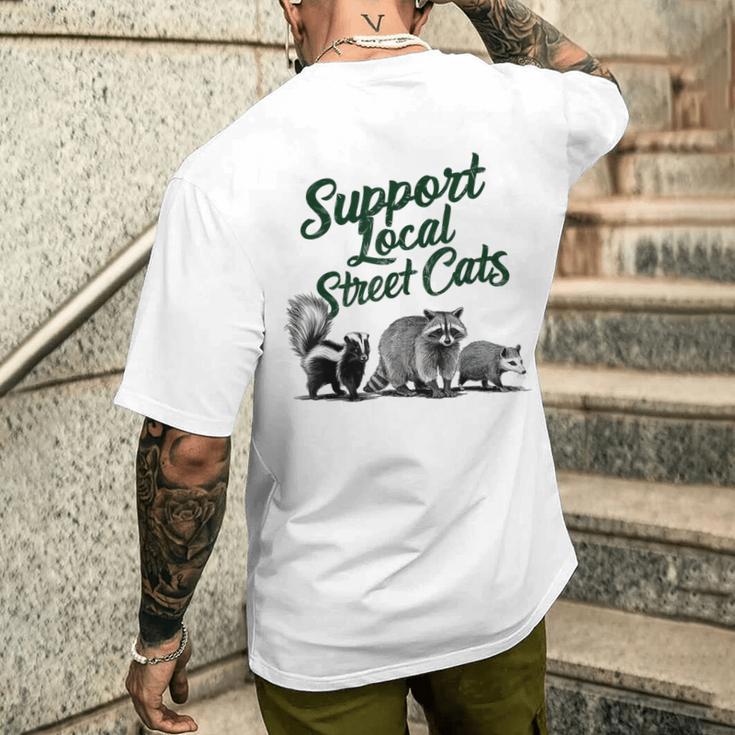 地元のストリートキャットをサポート アライグマ スカンク ポッサム メンズTシャツ バックプリント 彼への贈り物