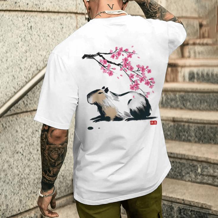 日本のカピバラ・桜美的カピバラ メンズTシャツ バックプリント 彼への贈り物
