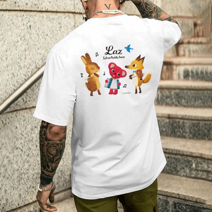 森のぬいぐるみラズ 森の音楽隊 メンズTシャツ バックプリント 彼への贈り物