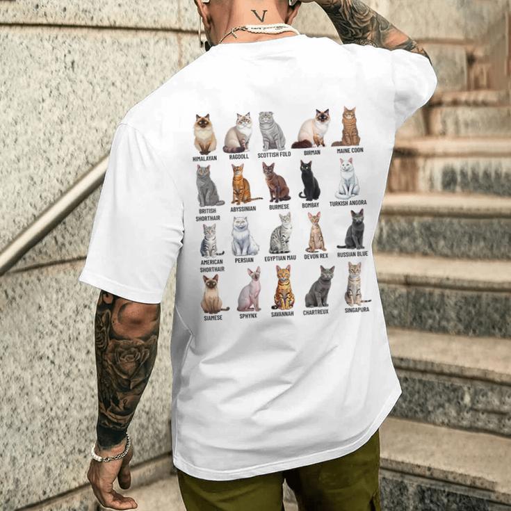猫の種類教育猫の品種チャートガイド メンズTシャツ バックプリント 彼への贈り物