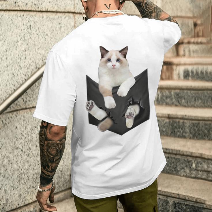 猫好き ラグドール 猫 ポケット入り メンズTシャツ バックプリント 彼への贈り物