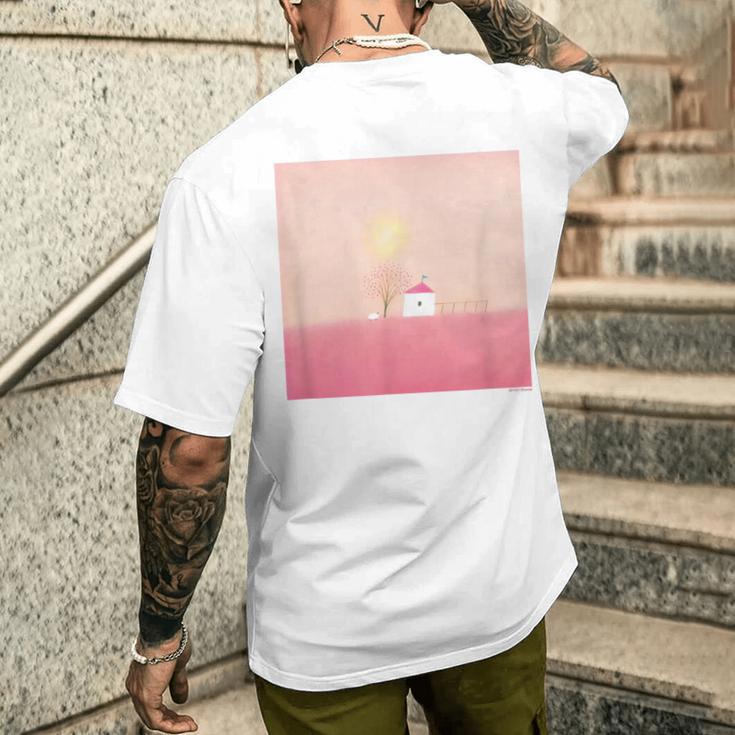 詩とメルヘン 葉祥明 ピンク屋根のぼくの家 メンズTシャツ バックプリント 彼への贈り物