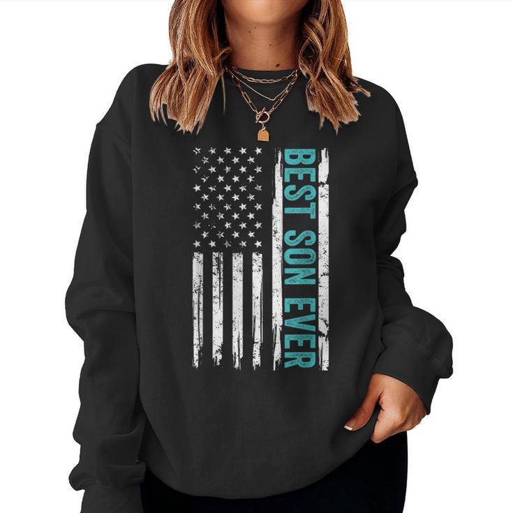 Best Son Ever Us American Flag Fathers Day From Mom Dad Women Sweatshirt