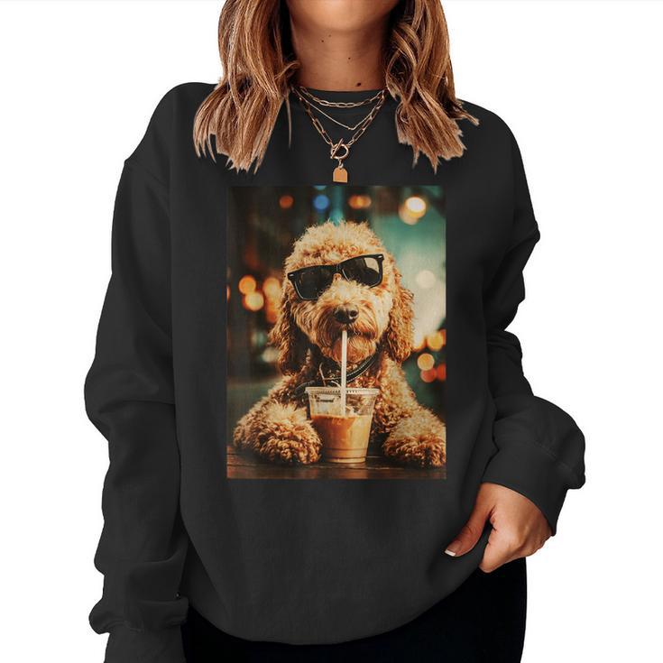 Golden Doodle Iced Coffee Dog Mom Doodle Lover Vintage Women Sweatshirt