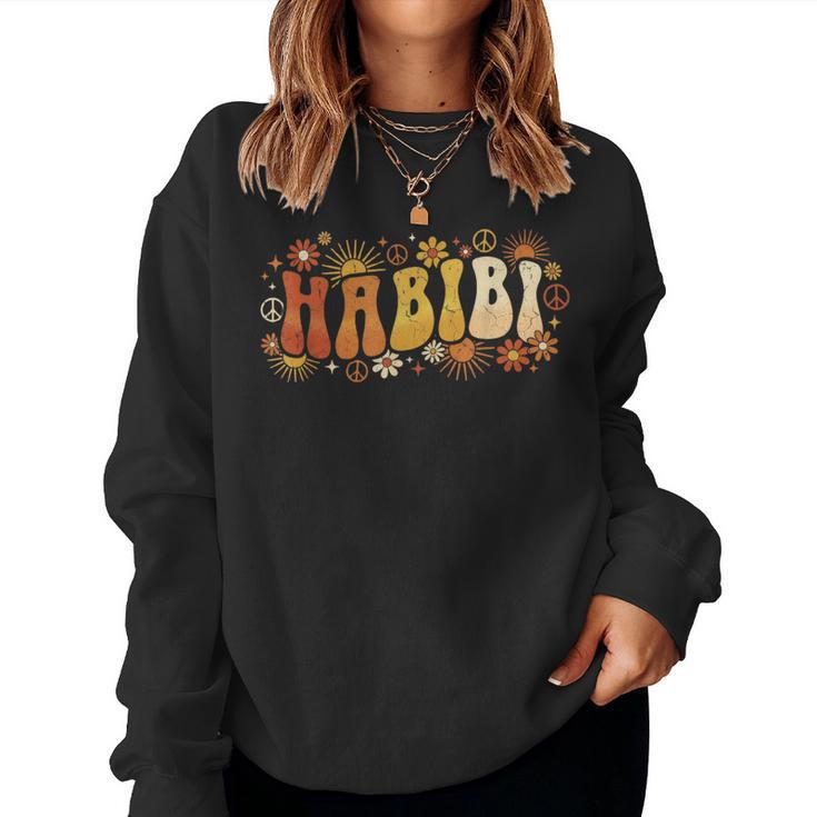 Habibi Retro 70S Typographyintage Flower Hippie Arabic レディーススウェットシャツ