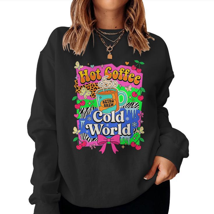Hot Coffee Cold World レトロ コケット リボン グラフィック 長袖tシャツ レディーススウェットシャツ
