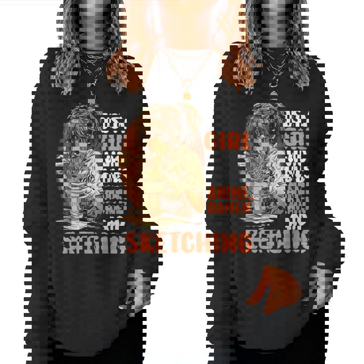 Just A Girl Who Loves Anime Ramen Andketching Anime Manga レディーススウェットシャツ