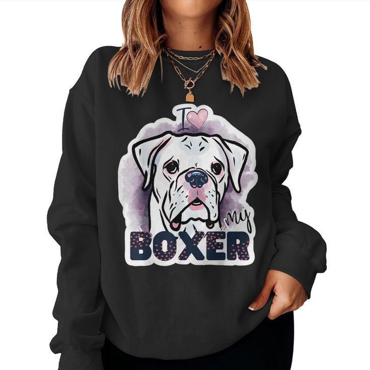 I Love My Boxer Dog Mom Dad Kawaii Dog Doodles ボクサー 犬 レディーススウェットシャツ