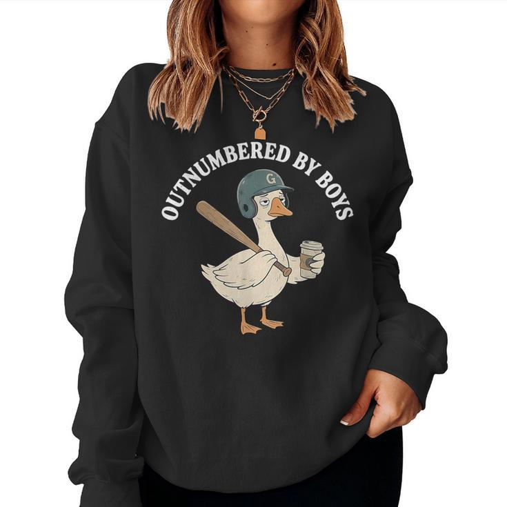 Outnumbered By Boys Baseball Mom Goose Women Sweatshirt
