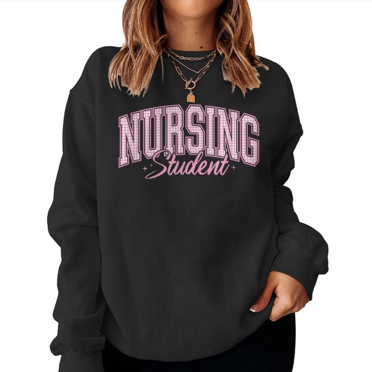 Pink Gingham Nursing Student Trendy Nurse School Top Women Sweatshirt