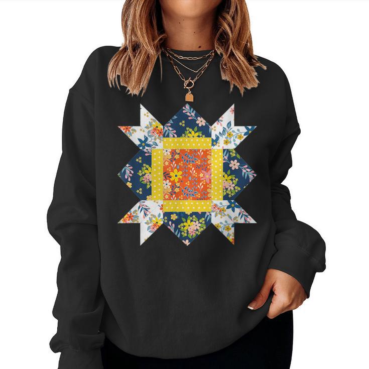 Quilters クラシック風防キルトブロック 花柄パッチワーク レディーススウェットシャツ