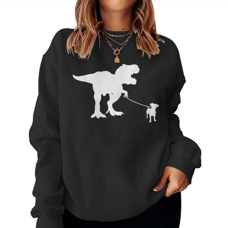 T-Rex Walking Jack Russel Divertente Cane Mamma Papà Dinosauro Trex Women Sweatshirt
