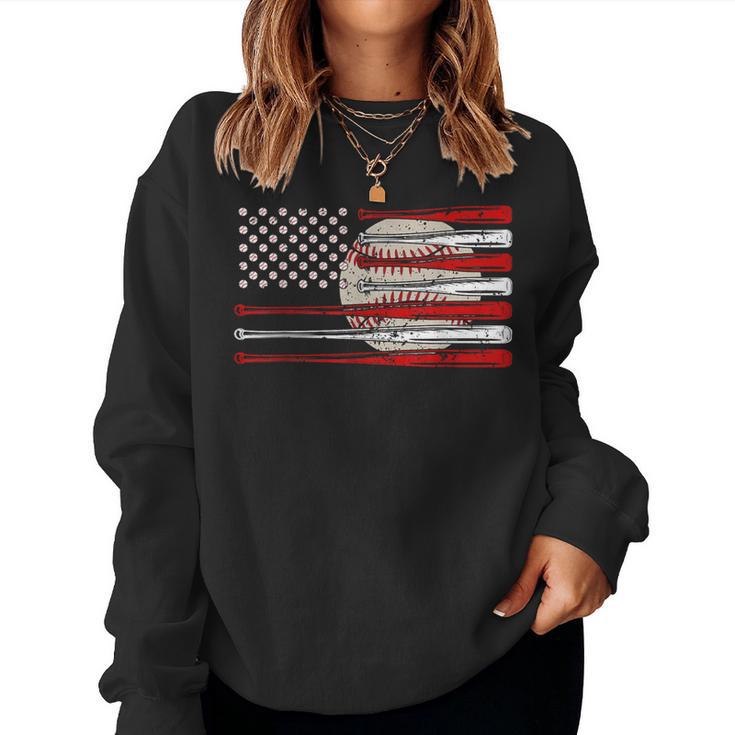 Vintage Baseball American Flag Usa For Dad Mom Women Sweatshirt