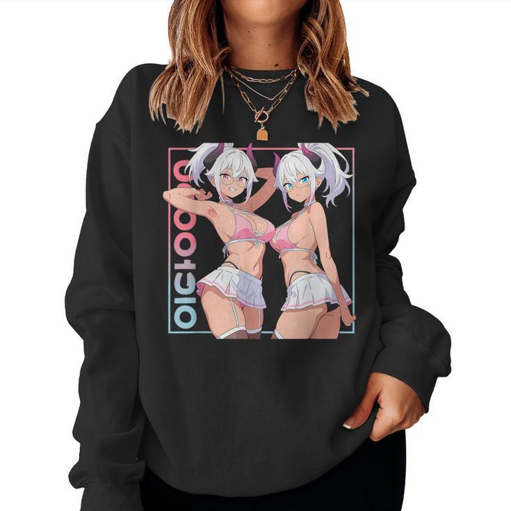 Waifu セクシー アニメ 女の子 角 ミニスカート 日本のレトロアート レディーススウェットシャツ