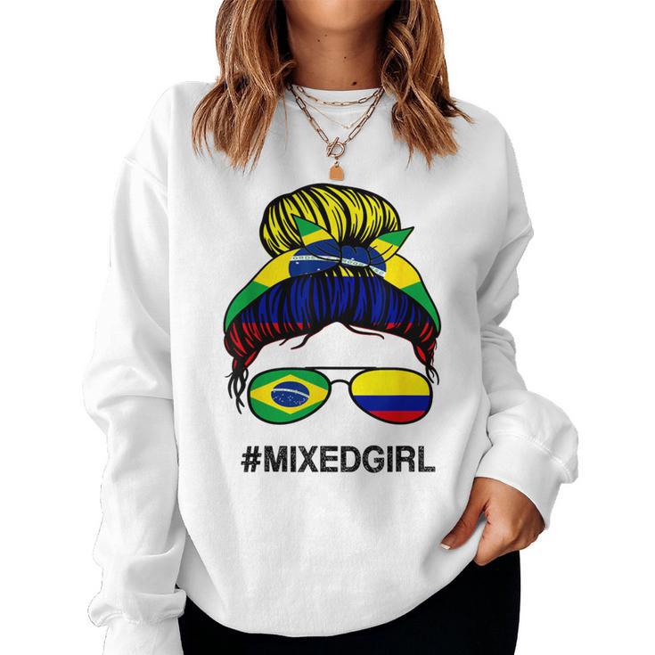 Brasil Colombia Bandera Brasil Colombiano Messy Bun Sudadera Mujer