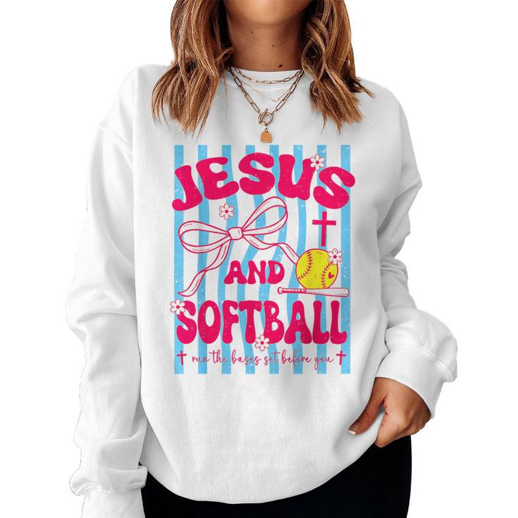 Jesus And Softball Bow Christian Mom Mama Girls Faith Womens Women Sweatshirt
