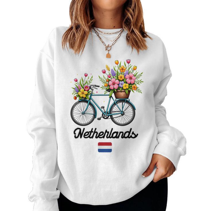オランダの風車 チューリップフィールド オランダ 春の花 バイク レディーススウェットシャツ
