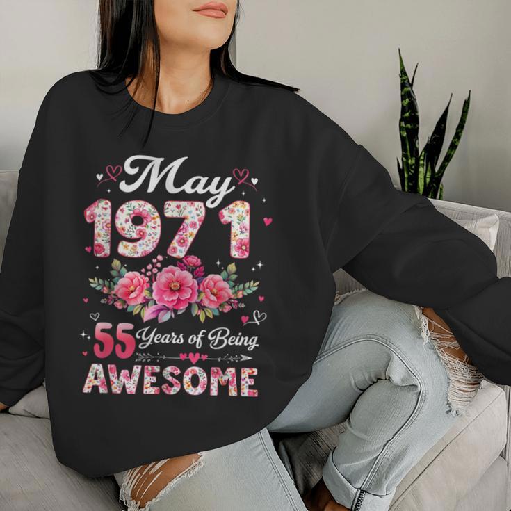 55歳 1971年5月 花柄 55歳 誕生日 男性 女性 レディーススウェットシャツ 彼女への贈り物