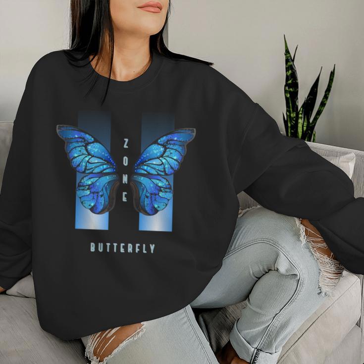 Blue Butterfly Beautiful Butterfly 長袖tシャツ レディーススウェットシャツ 彼女への贈り物
