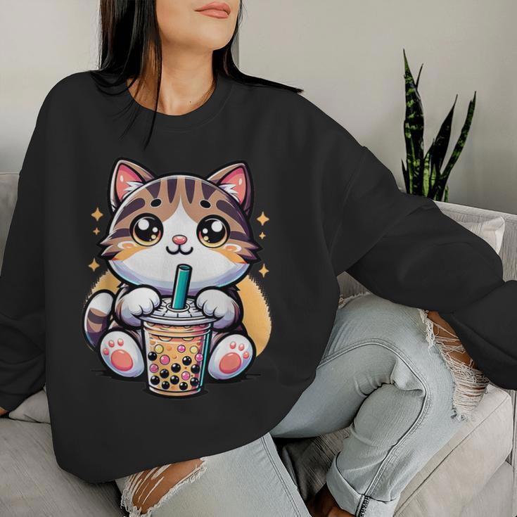 Boba Cat Drinking Boba Kitten Kawaii 日本人 男性 女性 キッズ レディーススウェットシャツ 彼女への贈り物