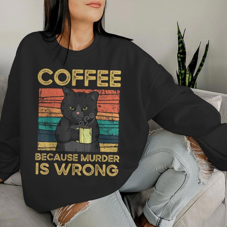Coffee Because Murder Is Wrong ファニーブラックキャット ビンテージ レディーススウェットシャツ 彼女への贈り物