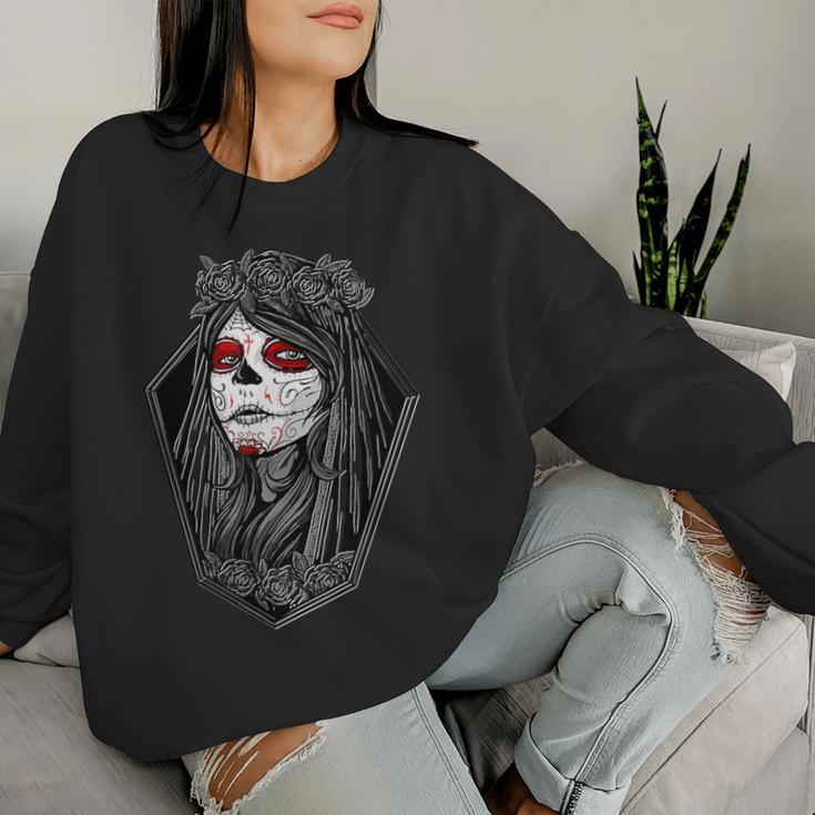 Dia De Los Muertos ハロウィン バラ メキシカンシュガースカル 女の子 レディーススウェットシャツ 彼女への贈り物