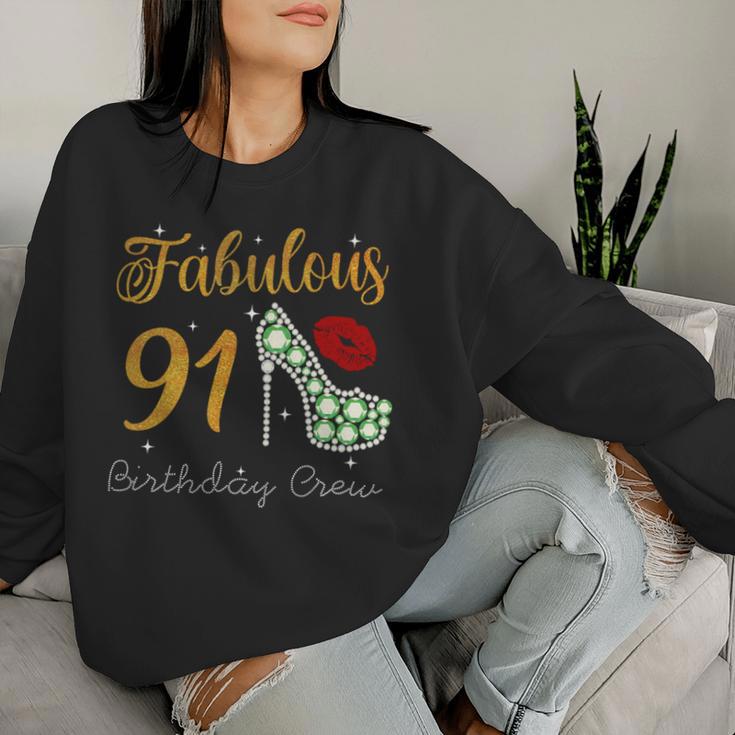 Fabulous Queen 91歳の誕生日クルーパーティ隊のお祝い 長袖tシャツ レディーススウェットシャツ 彼女への贈り物