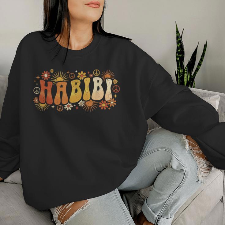 Habibi Retro 70S Typographyintage Flower Hippie Arabic レディーススウェットシャツ 彼女への贈り物
