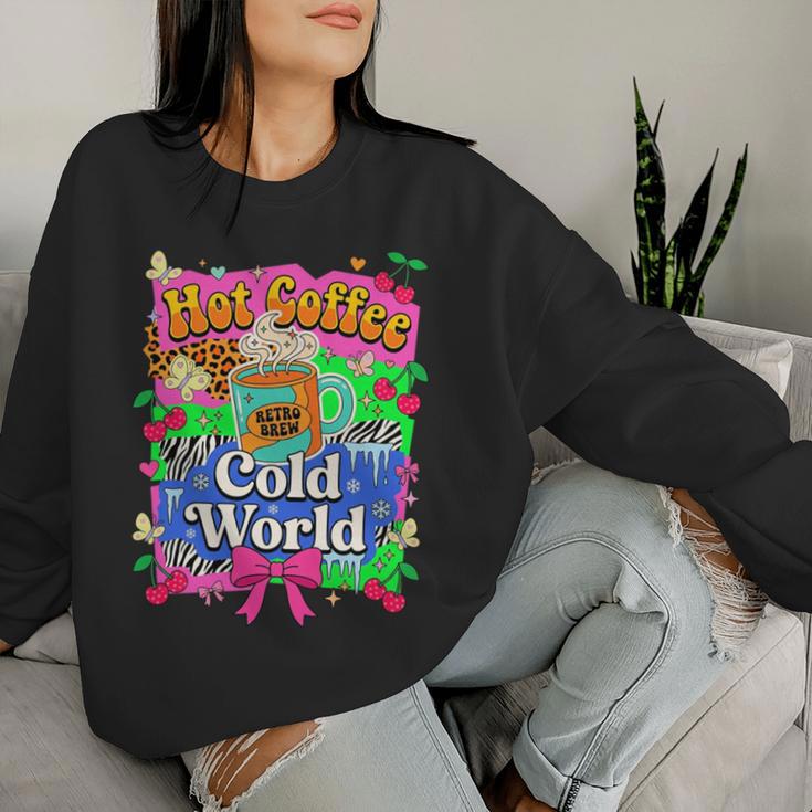 Hot Coffee Cold World レトロ コケット リボン グラフィック 長袖tシャツ レディーススウェットシャツ 彼女への贈り物