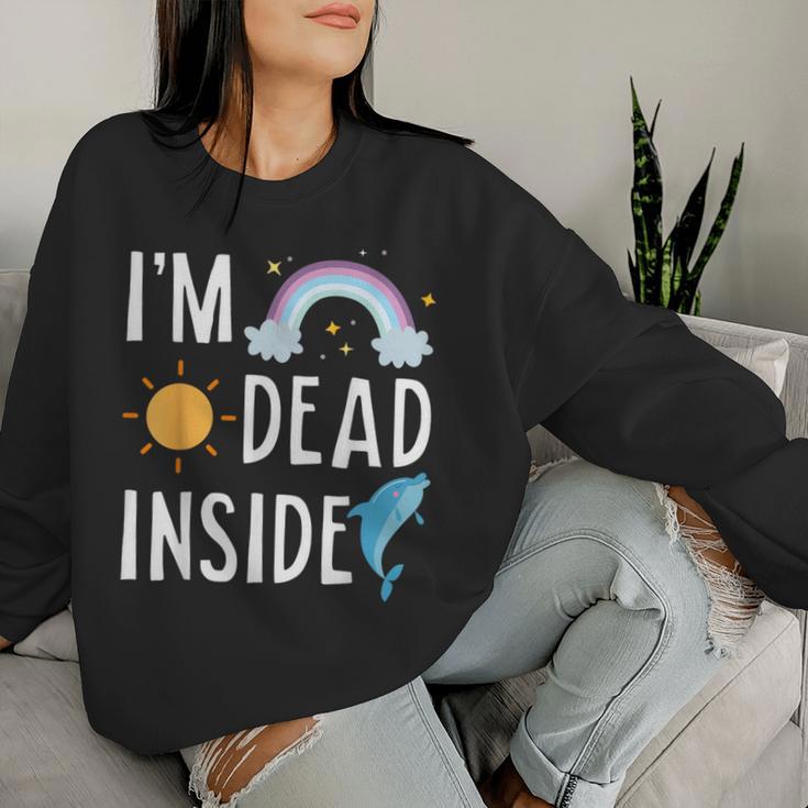 I'm Dead Inside Happy Rainbowunshine Dolphin ファニーtシャツ レディーススウェットシャツ 彼女への贈り物