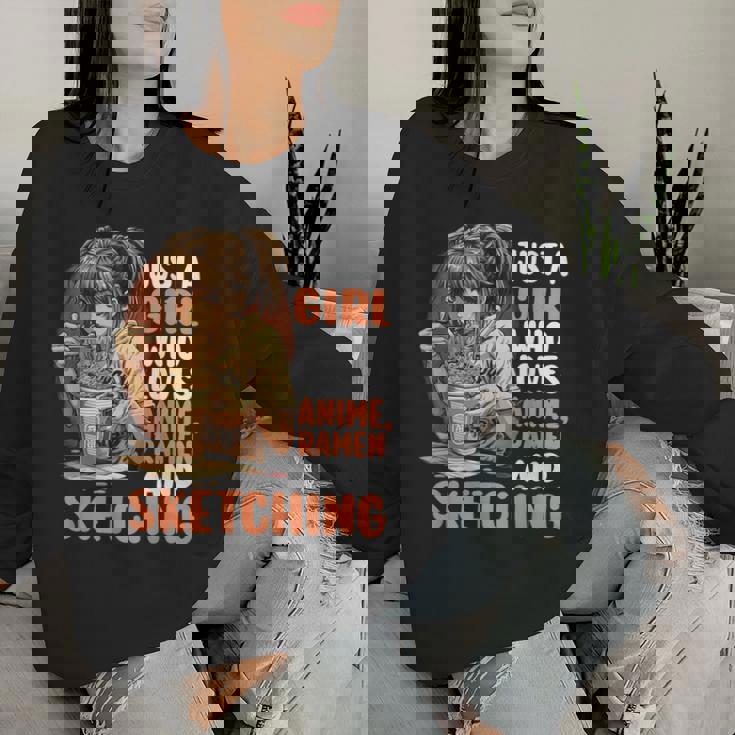 Just A Girl Who Loves Anime Ramen Andketching Anime Manga レディーススウェットシャツ 彼女への贈り物