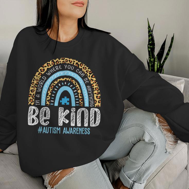 Be Kind Autism Awareness Leopard Rainbow Choose Kindness Women Sweatshirt Gifts for Her
