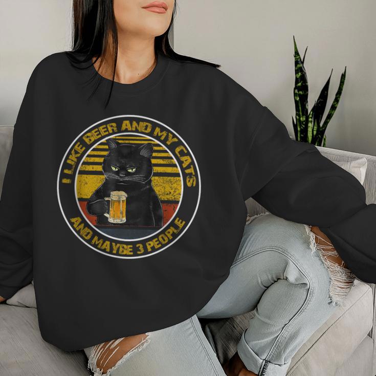 I Like Beer My Cat And Maybe 3人用 デイキャット レディーススウェットシャツ 彼女への贈り物