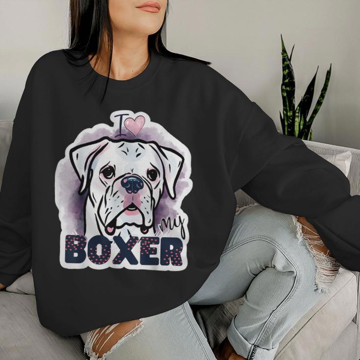 I Love My Boxer Dog Mom Dad Kawaii Dog Doodles ボクサー 犬 レディーススウェットシャツ 彼女への贈り物