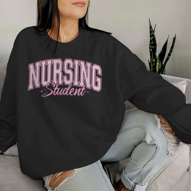 Pink Gingham Nursing Student Trendy Nurse School Top Women Sweatshirt Gifts for Her