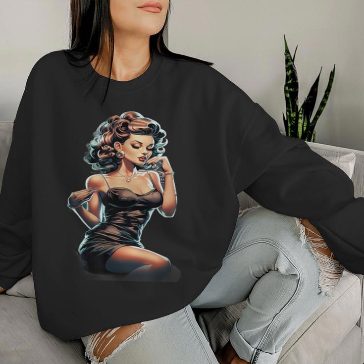 Pinup Girl ジュークボックス レコード音楽プレーヤー ヴィンテージ レディーススウェットシャツ 彼女への贈り物