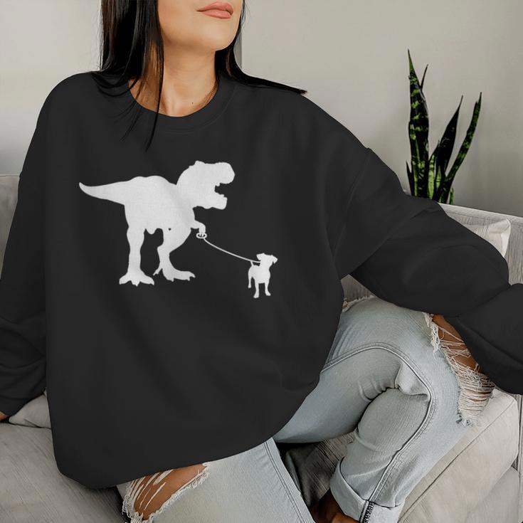 T-Rex Walking Jack Russel Divertente Cane Mamma Papà Dinosauro Trex Women Sweatshirt Regalos para ella