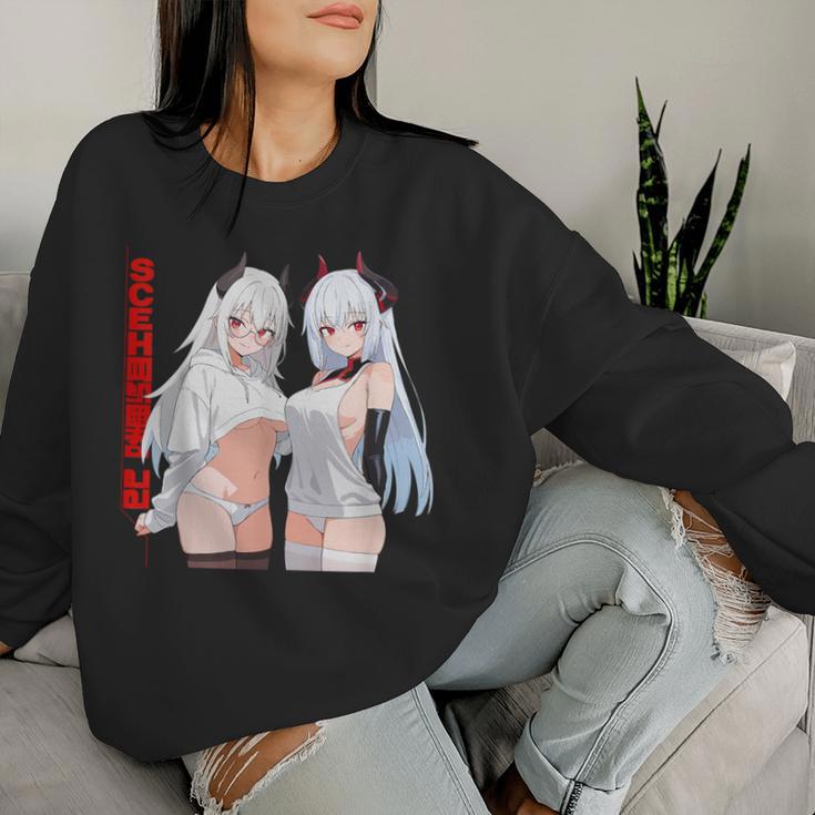 Waifu セクシー アニメ 女の子 メガネ 角 和風 レディーススウェットシャツ 彼女への贈り物