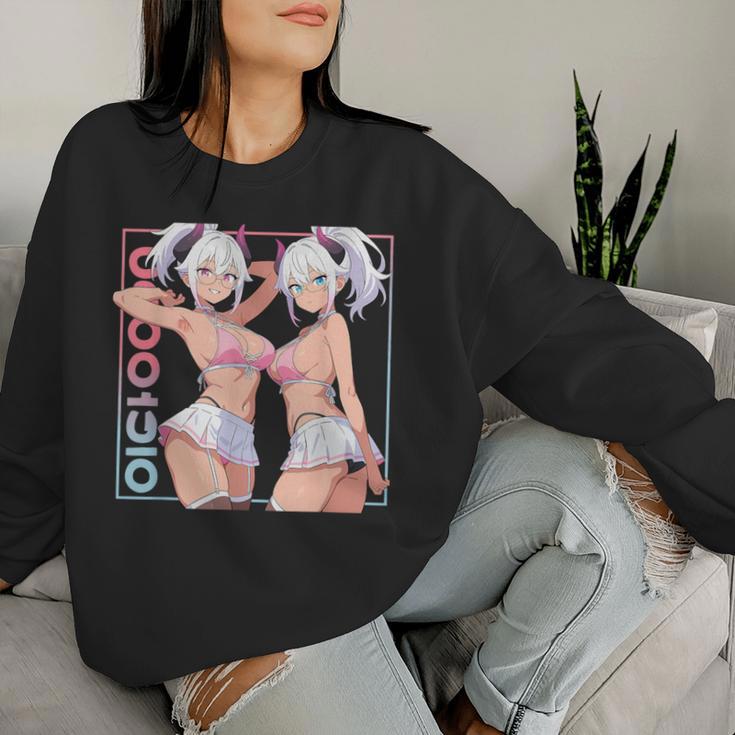 Waifu セクシー アニメ 女の子 角 ミニスカート 日本のレトロアート レディーススウェットシャツ 彼女への贈り物