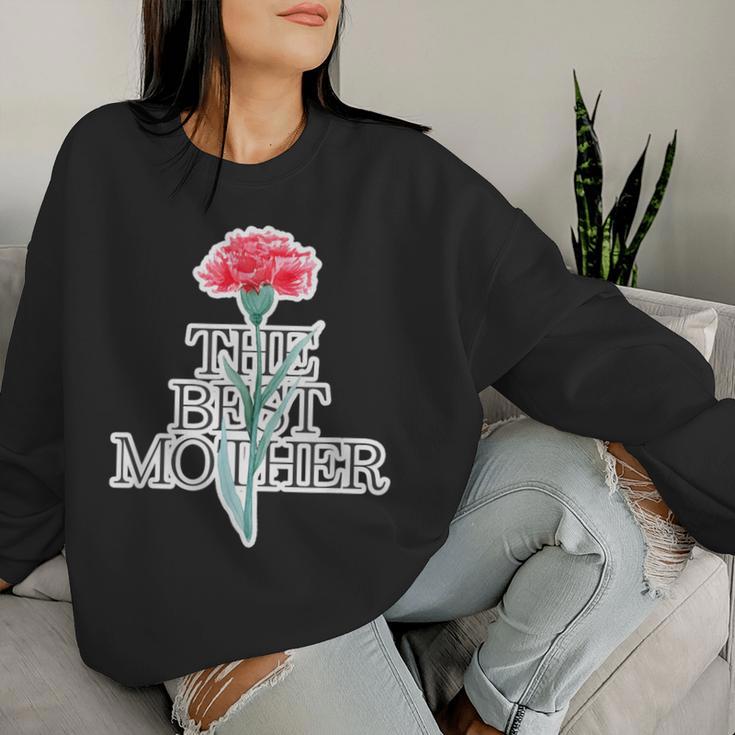 カーネーション The Best Mother 最高の母親【母の日】ピンク《ポップ フォント》メッセージ レディーススウェットシャツ 彼女への贈り物