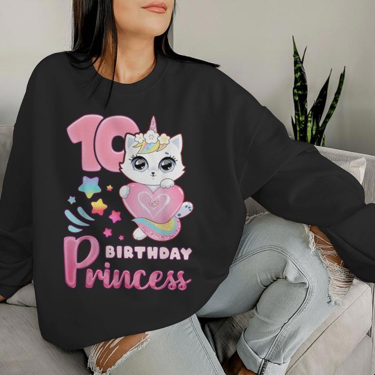 女の子、10歳の誕生日、ユニコーンキャット、ナンバー10 レディーススウェットシャツ 彼女への贈り物