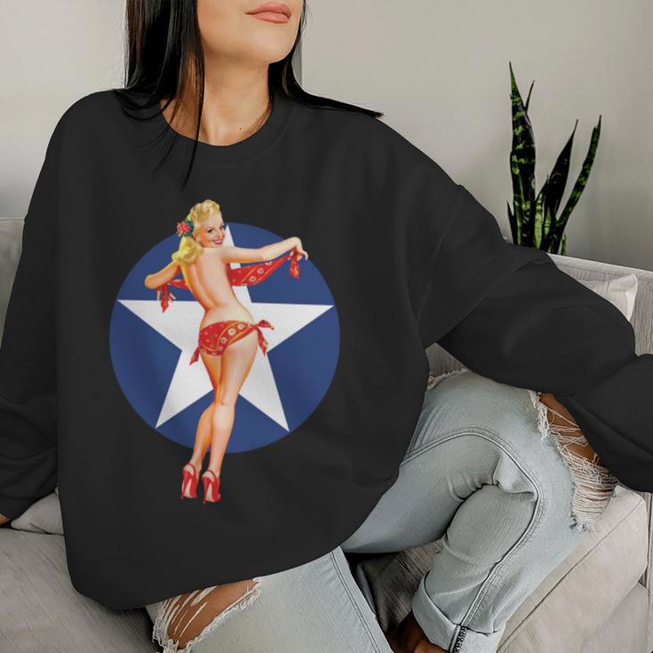 愛国心 ヴィンテージ セクシー ピンナップ 女の子 長袖tシャツ レディーススウェットシャツ 彼女への贈り物