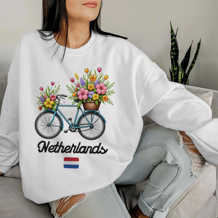 オランダの風車 チューリップフィールド オランダ 春の花 バイク レディーススウェットシャツ 彼女への贈り物
